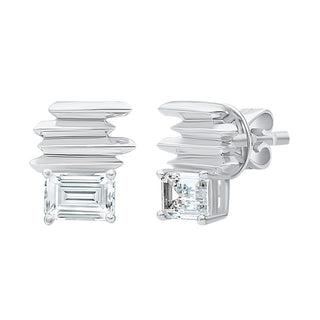 Pichwai Radiant Shape Moissanite Stone Stud Earrings in Sterling Silver