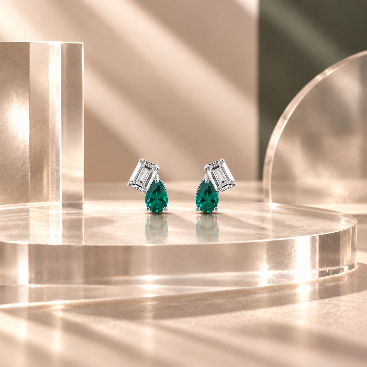 Eshani Duo Green Emerald & Moissanite Stud Earrings
