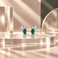 Eshani Duo Green Emerald & Moissanite Stud Earrings