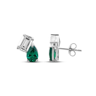 Eshani Duo Green Emerald & Moissanite Stud Earrings