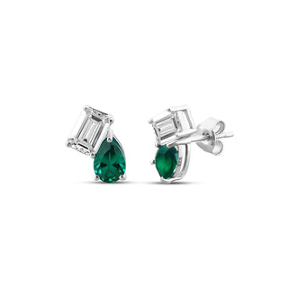 Eshani Duo Green Emerald & Moissanite Stud Earrings