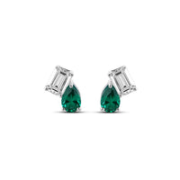 Eshani Duo Green Emerald & Moissanite Stud Earrings