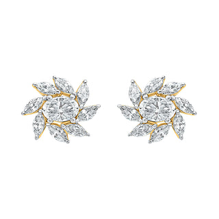 Oval and Marquise Shape Flower Stud Moissantite Earrings in 925 Sterling Silver - Adila