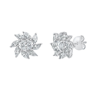 Oval and Marquise Shape Flower Stud Moissantite Earrings in 925 Sterling Silver - Adila