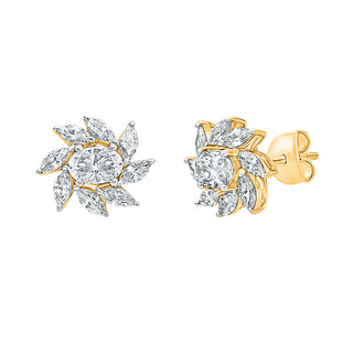 Oval and Marquise Shape Flower Stud Moissantite Earrings in 925 Sterling Silver - Adila