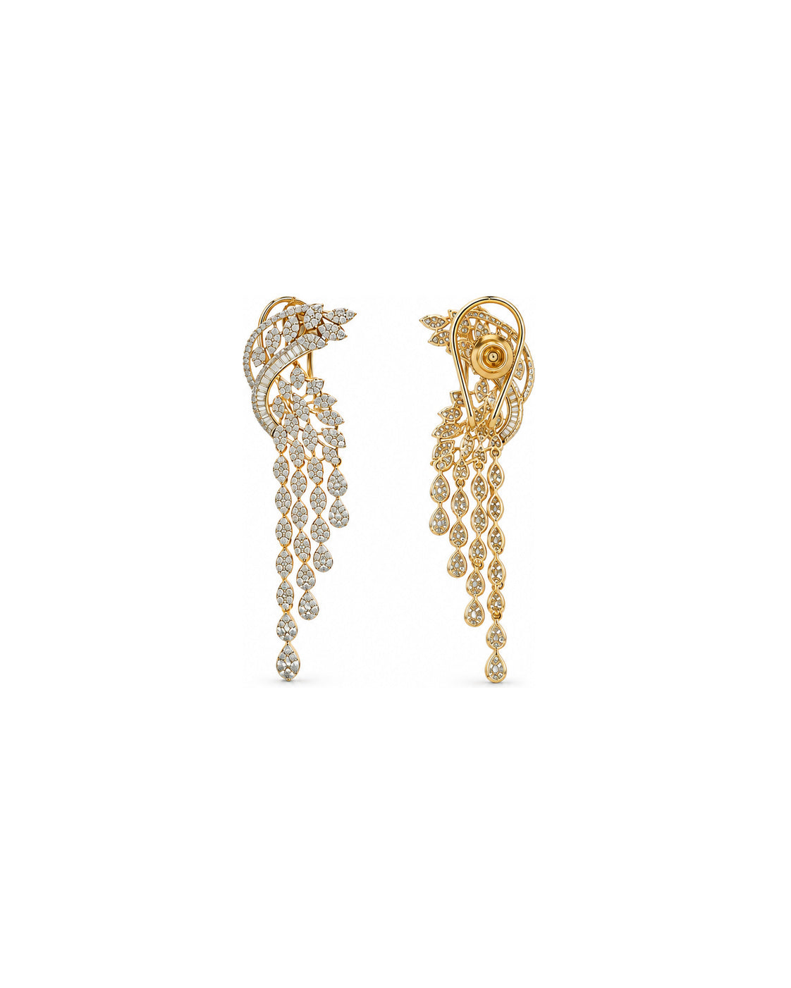 Jharna Cascade Earrings: gold-plated cascade earrings with American diamond stones