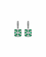 Jaali Drop Earrings: silver-plated drop earrings with American diamond and green stones