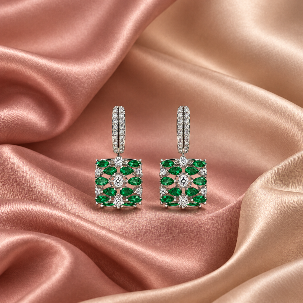 Jaali Drop Green Earrings