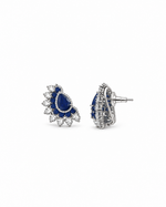 Neel Pankha Earrings: silver-plated fan earrings with American diamond and blue stones
