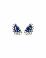 Neel Pankha Earrings: silver-plated fan earrings with American diamond and blue stones