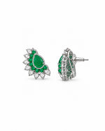 Panna Pankha Earrings: silver-plated fan earrings with American diamond and green stones