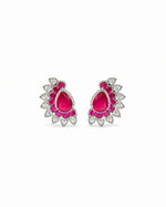 Rani Pankha Earrings: silver-plated fan earrings with American diamond and red stones