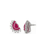 Rani Pankha Earrings: silver-plated fan earrings with American diamond and red stones
