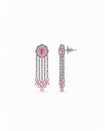 Gulabi Latkan Earrings: silver-plated tassel earrings with American diamond and pink stones