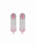 Gulabi Latkan Earrings: silver-plated tassel earrings with American diamond and pink stones