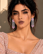 Gulabi Latkan Earrings: silver-plated tassel earrings with American diamond and pink stones