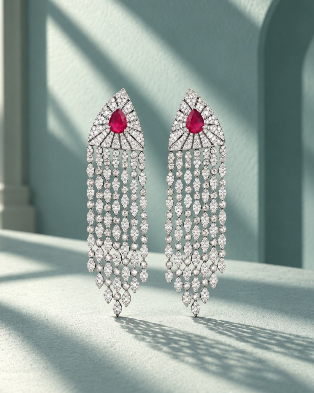 Laal Jhilmil Chandelier Earrings