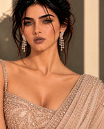 Bahaar Dangle Earrings: gold-plated drop earrings with American diamond teardrop strands