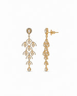 Swarna Jhoomar Chandelier Earrings: gold-plated chandelier earrings with American diamond stones