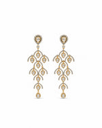 Swarna Jhoomar Chandelier Earrings : gold-plated chandelier earrings with American diamond stones