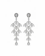 Chandrika Jhoomar Earrings: silver-plated chandelier earrings with American diamond stones