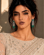 Panna Latkan Earrings: silver-plated tassel earrings with American diamond and green stones