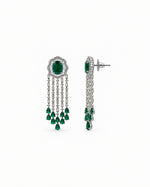 Panna Latkan Earrings: silver-plated tassel earrings with American diamond and green stones