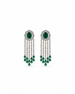 Panna Latkan Earrings: silver-plated tassel earrings with American diamond and green stones