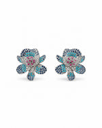 Nilofar Orchid Earrings: silver-tone brass orchid studs with American diamonds and blue stones