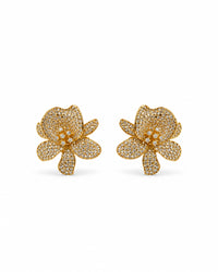 Suvarna Orchid Earrings: gold-tone brass orchid studs paved with American diamonds