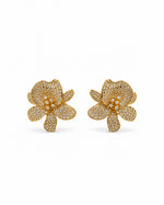 Suvarna Orchid Earrings: gold-tone brass orchid studs paved with American diamonds