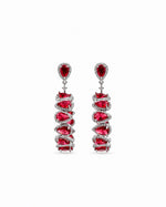 Lalima Cascade Earrings: silver-tone brass drop earrings with American diamonds and red pear-cut stones