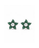 Pair of diamond stud earrings on a white background
