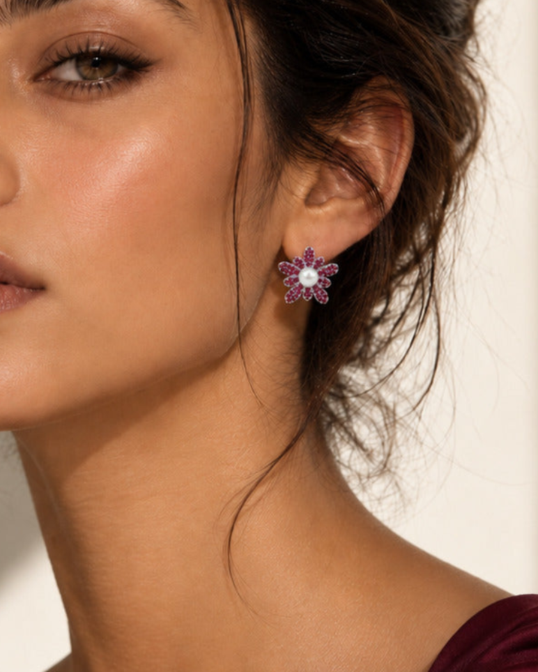Zevika Red Stud Earrings