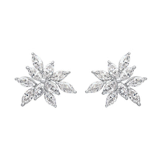 Flower Style Marquise Shape Moissanite Stone Earrings in Sterling Silver - Adila