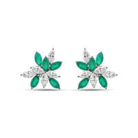 Emerald Pop Flower Moissanite Earrings | Silver Floral Stud Earrings | Adila