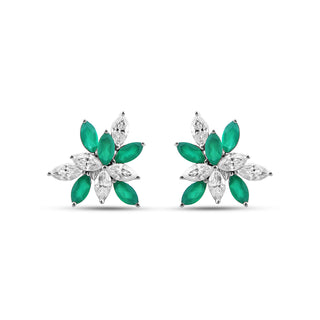 Emerald Pop Flower Moissanite Earrings | Silver Floral Stud Earrings | Adila