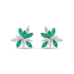 Emerald Pop Flower Moissanite Earrings | Silver Floral Stud Earrings | Adila