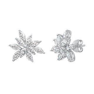 Flower Style Marquise Shape Moissanite Stone Earrings in Sterling Silver - Adila