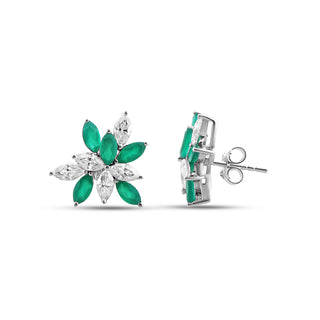 Emerald Pop Flower Moissanite Earrings | Silver Floral Stud Earrings | Adila
