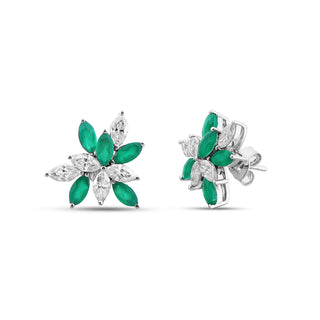 Emerald Pop Flower Moissanite Earrings | Silver Floral Stud Earrings | Adila