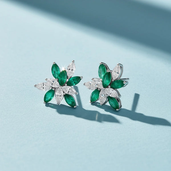 Emerald Pop Flower Moissanite Earrings