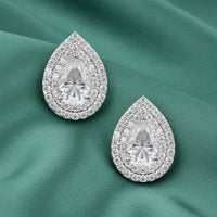 Pair of silver teardrop earrings with clear gemstones | Trillia | Adila Jewels