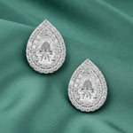 Pair of silver teardrop earrings with clear gemstones | Trillia | Adila Jewels