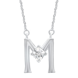 Alpahbet M Moissanite Necklace in 925 Sterling Silver - Adila