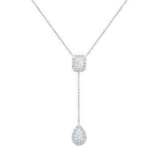 Lariat Necklace with Emerald and Pear Moissanite Stone in 925 Sterling Silver - Adila