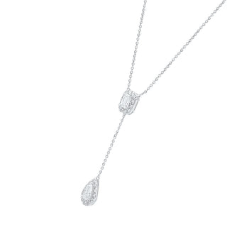 Lariat Necklace with Emerald and Pear Moissanite Stone in 925 Sterling Silver - Adila