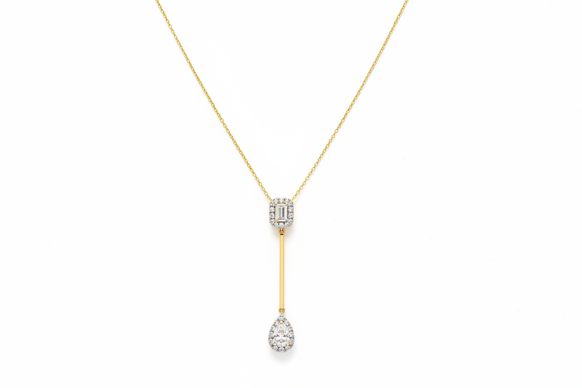 Aarohi Emerald & Pear Moissanite Lariat Necklace