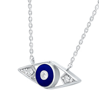 Evil Eye with Blue Enamel and Moissanite Stone Pendant in 925 Sterling Silver - Adila