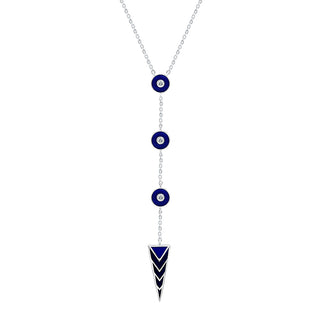 Lariat Necklace with Blue Enamel and Moissanite Stone in 925 Sterling Silver - Adila